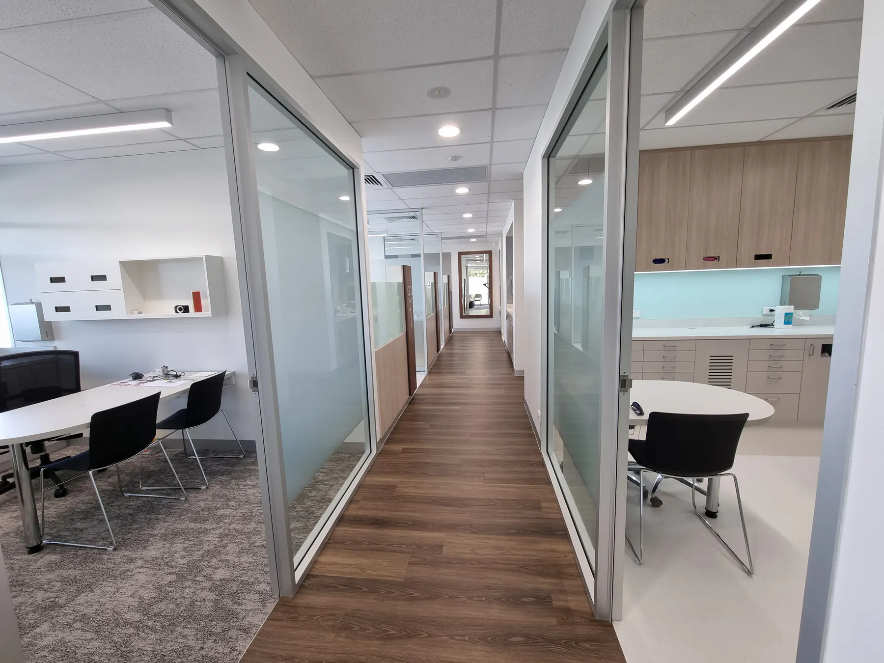 Bright corridor leading to the Blackwood treatment rooms